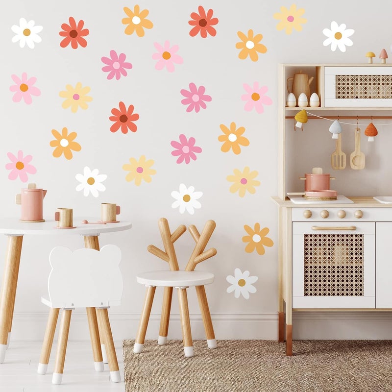 BBTO Daisy Wall Decal Flower Vinyl Wall Floral Decals Peel and Stick Daisy Stickers for Kids Nursery Art Bedroom Living Room(Pink, White, Orange) - Image 1